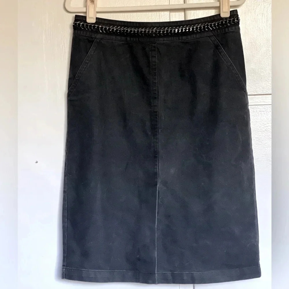 Lafayette 148  New‎ York Black Denim Skirt Chain Belt Detail Size 10